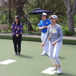 A member of Councillor Cheng's staff at opening day at Willowdale Lawn Bowling Club. 