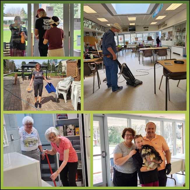 Montage of pictures from the cleanup and startup of Willowdale Lawn Bowling Club.